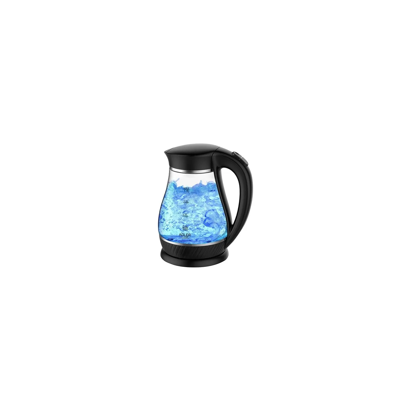 Adler | Kettle | AD 1274 | Standard | 2200 W | 1.7 L | Plastic/Glass | 360° rotational base | Black/ transparent