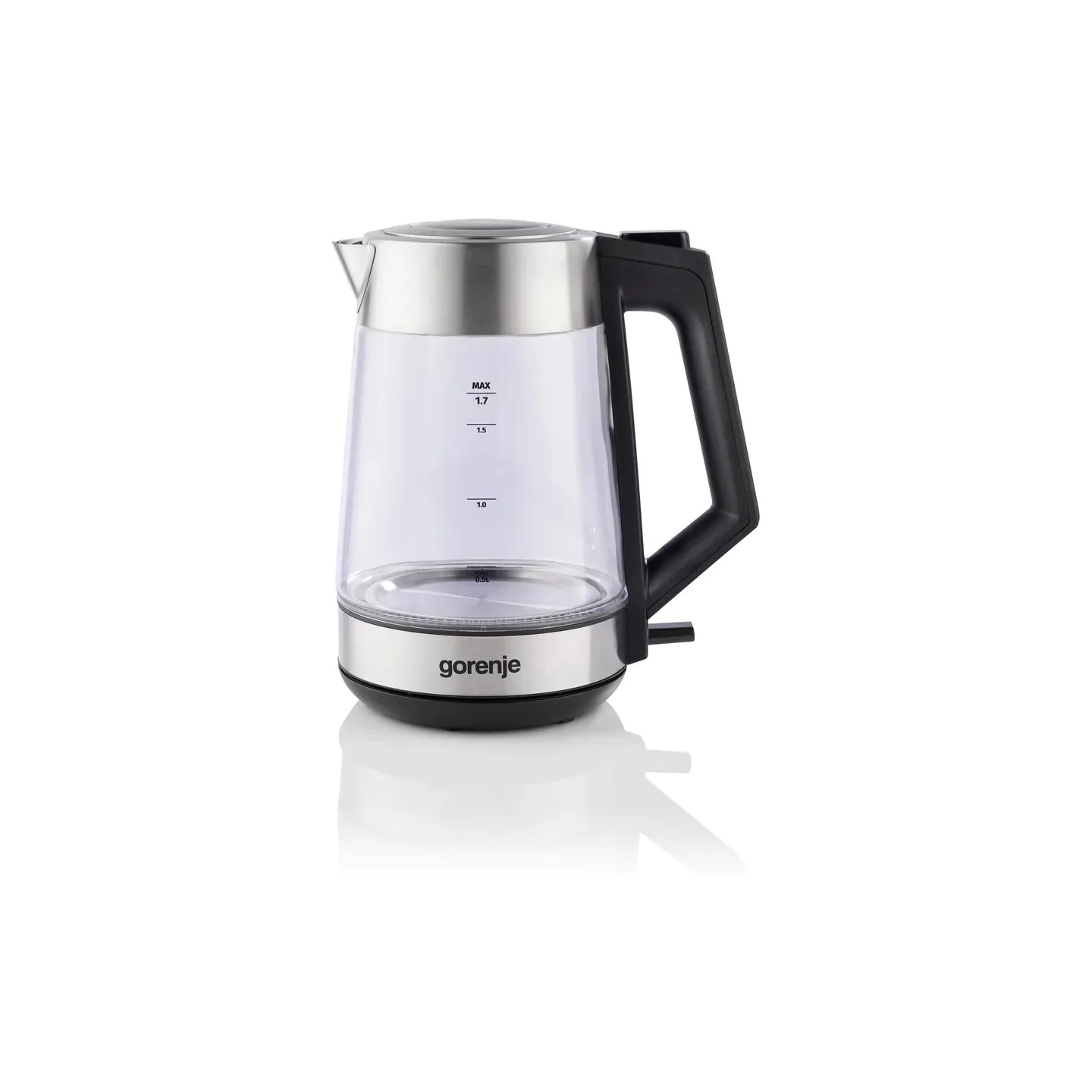 Gorenje K17OGS | Kettle | Electric | 1.7 L | 2200 W | 360° rotational base | Stainless steel/Glass | Stainless steel
