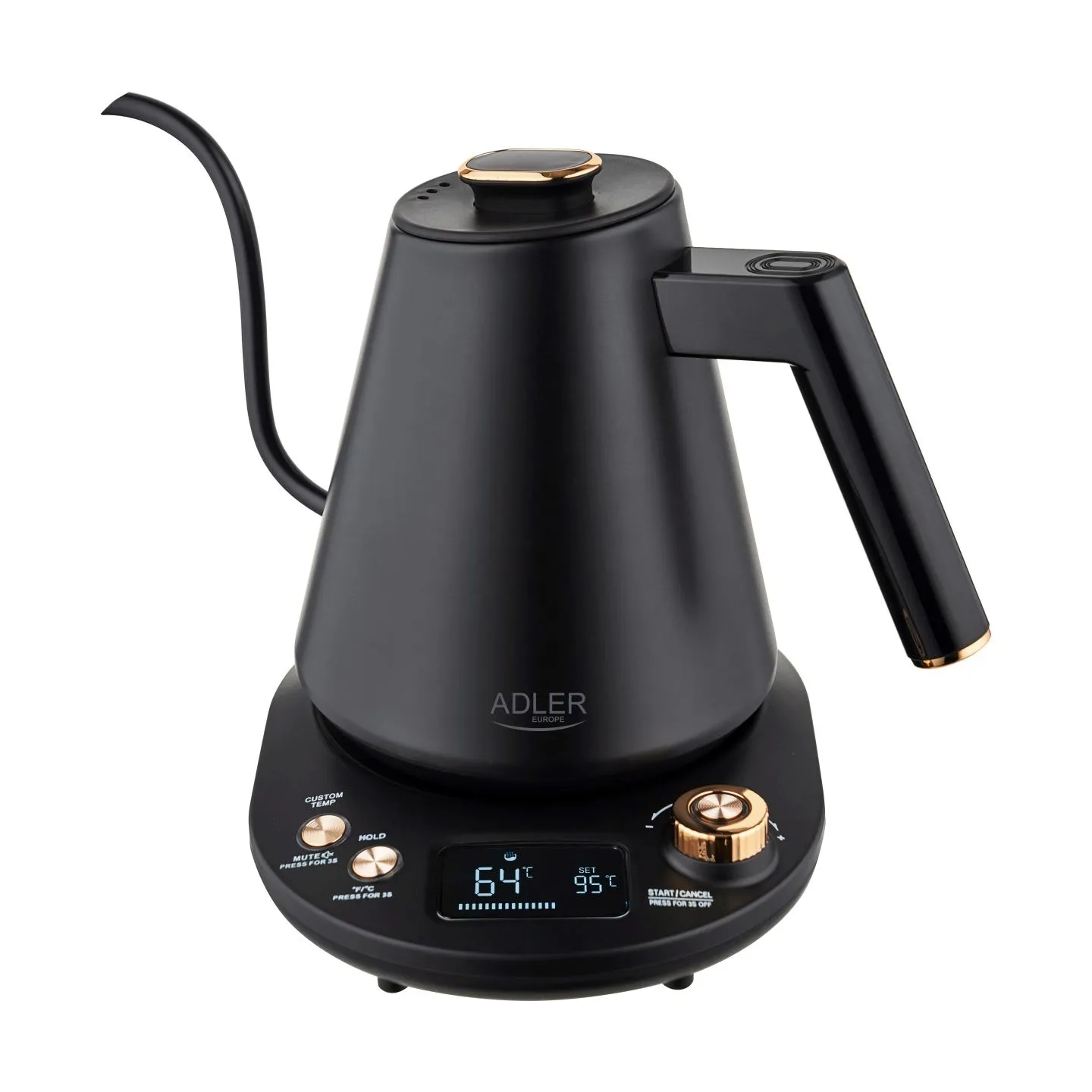 Adler Kettle | AD 1349 | Electric | 1100 W | 1 L | Stainless steel | 360° rotational base | Black/Gold