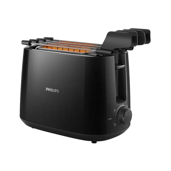 Philips Daily Collection Toaster HD2583/90, Plastic, 2-slot, bun warmer, sandwich rack, black / HD2583/90