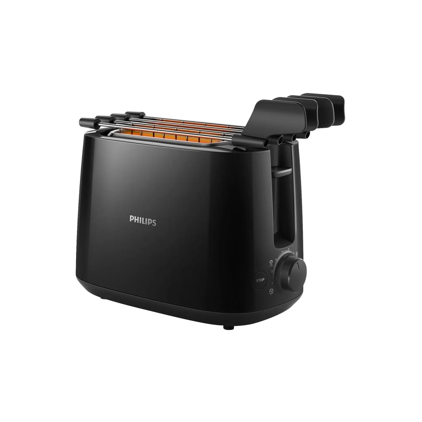 Philips Daily Collection Toaster HD2583/90, Plastic, 2-slot, bun warmer, sandwich rack, black / HD2583/90
