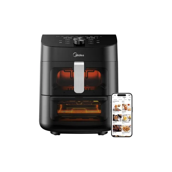 Midea Two Zone Airfryer | MAD1100DADK | Power 1850 W | Capacity 4.4/6.4 L | Rapid Air technology | Black