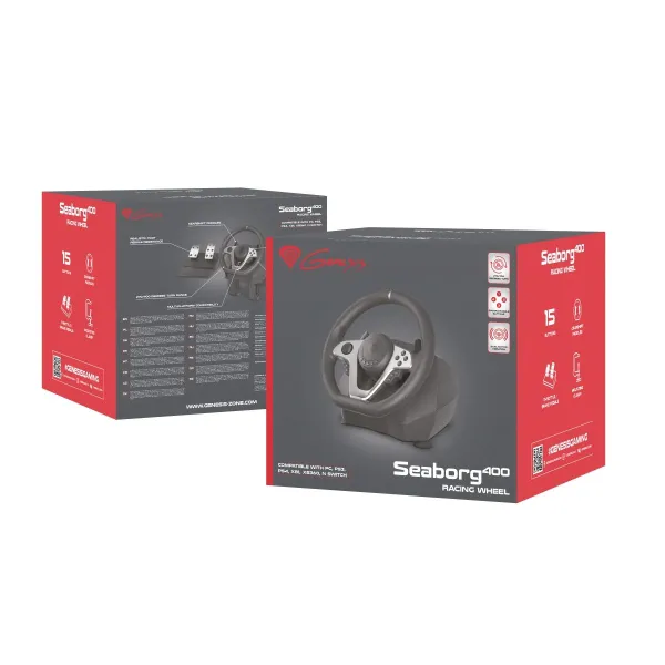 Genesis | Driving Wheel | Seaborg 400 | Silver/Black | Game racing wheel