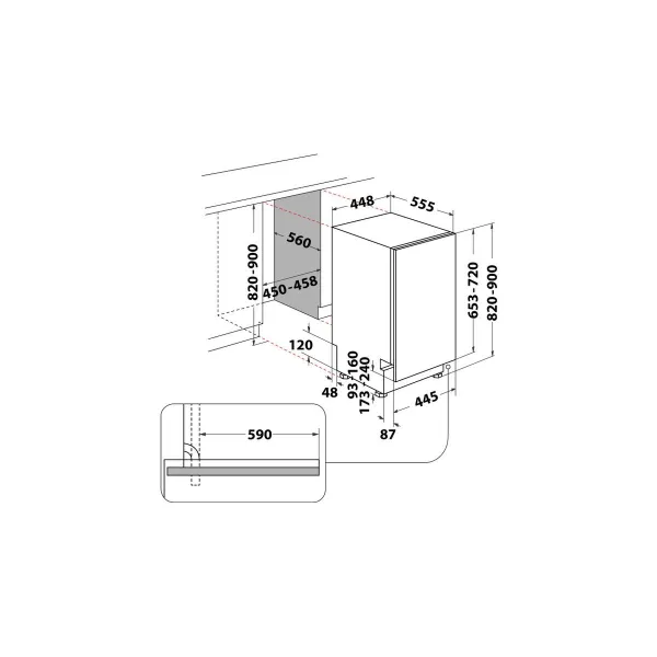 Whirlpool Dishwasher | WH6IC11BS7LA0 | Built-in | Width 44.8 cm | Number of place settings 11 | Number of programs 9 | Energy ef