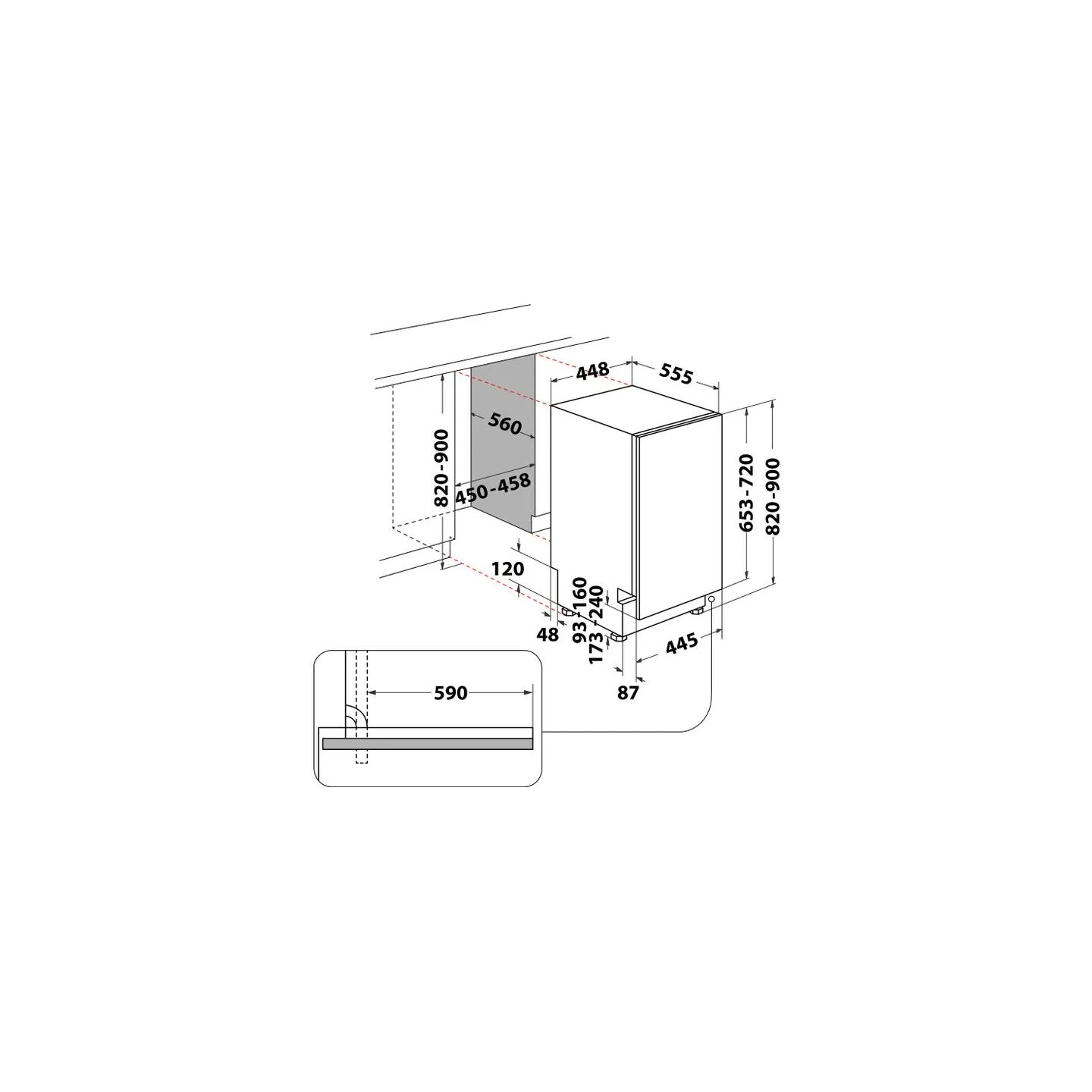 Whirlpool Dishwasher | WH6IC11BS7LA0 | Built-in | Width 44.8 cm | Number of place settings 11 | Number of programs 9 | Energy ef
