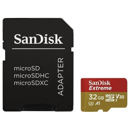 Sandisk Extreme microSDHC 32GB + SD Adapter + RescuePRO Deluxe 100MB/s A1 C10 V30 UHS-I U3
