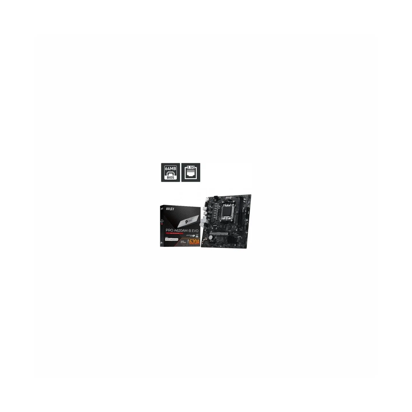 MSI PRO A620AM-B EVO | Processor family AMD | Processor socket AM5 | DDR5 | Supported hard disk drive interfaces SATA, M.2 | Num