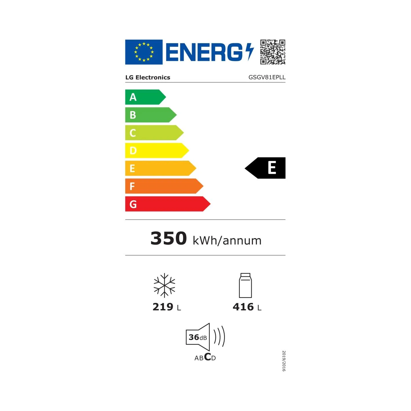 LG Refrigerator | GSGV81EPLL | LG Energy efficiency class E | Free standing | Height 179 cm | Side by side | No Frost system | F