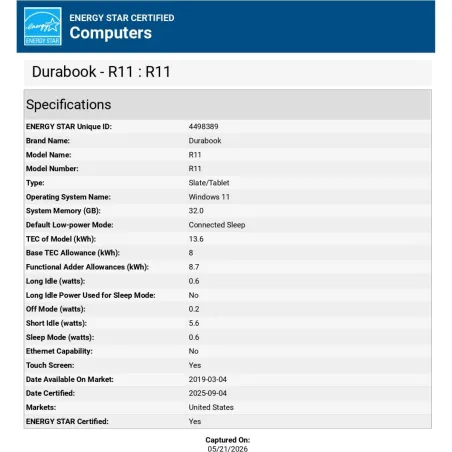 Durabook | Rugged Tablet | R11 4G LTE + GPS, RF Pass Through Antenna | 11.6 " | Black | Sunlight Readable 1000 nits | 1920 x 108