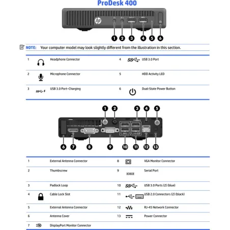 HP Renewed Grade B | ProDesk 400 G2 DM | Intel Core i3 | i3‑6100T | 8 GB | SSD | 128 GB | Intel HD Graphics 530 | Windows 11 Hom