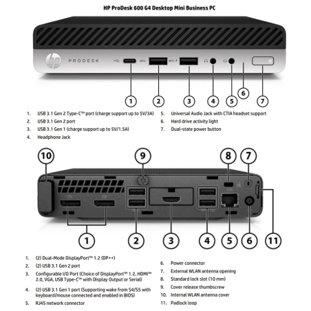 HP Renewed Grade A | ProDesk 600 G4 DM | Intel Core i3 | i3‑8100T | 8 GB | NVMe | 128 GB | Intel UHD Graphics 630 | Windows 11 H