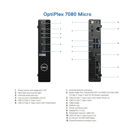 Dell Renewed Grade A | OptiPlex 7080 Micro | Intel Core i5 | i5‑10500T | 16 GB | SSD | 256 GB | Intel UHD Graphics 630 | Windows