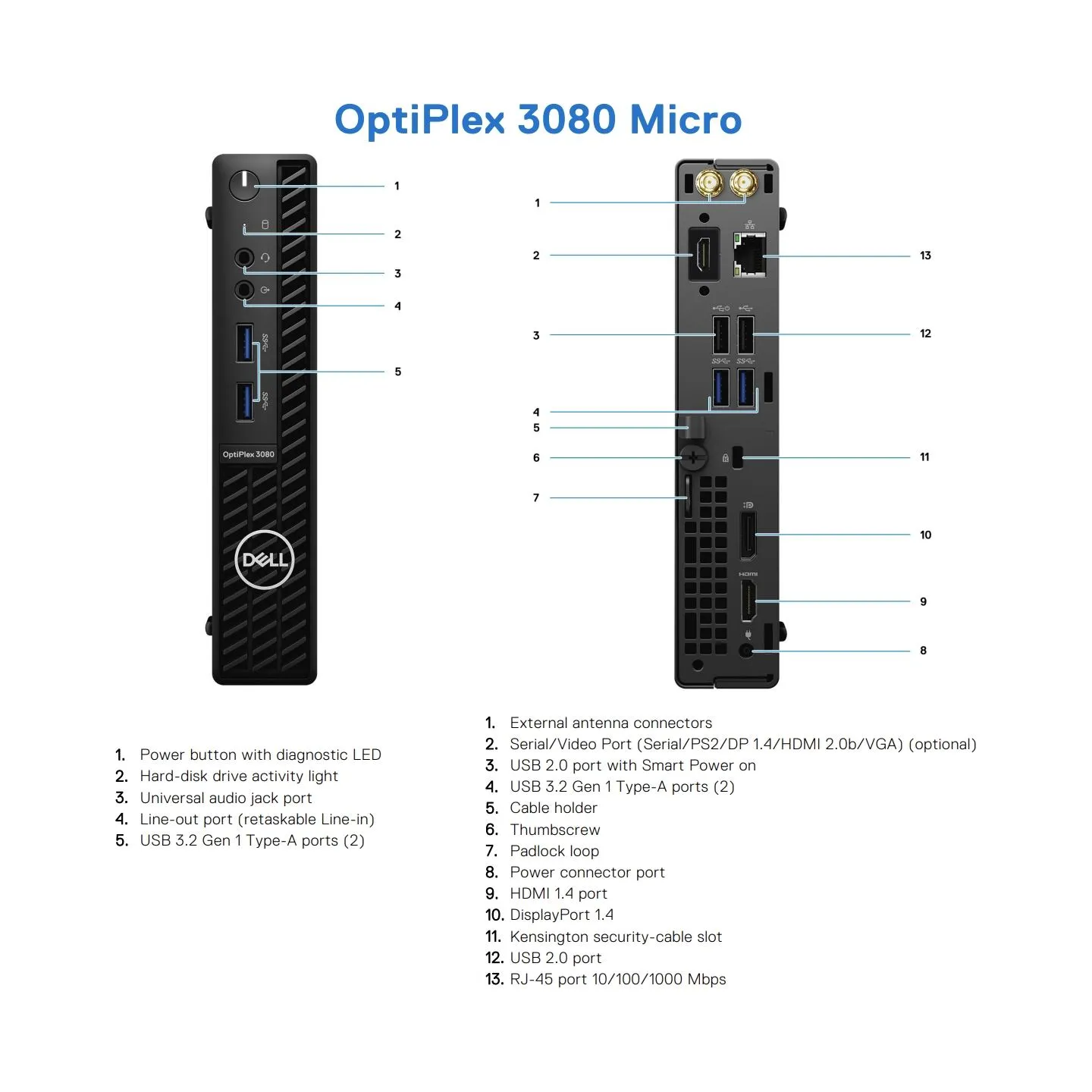 Dell Renewed Grade A | OptiPlex 3080 Micro | Intel Core i5 | i5‑10500T | 8 GB | SSD | 256 GB | Intel UHD Graphics 630 | Windows 