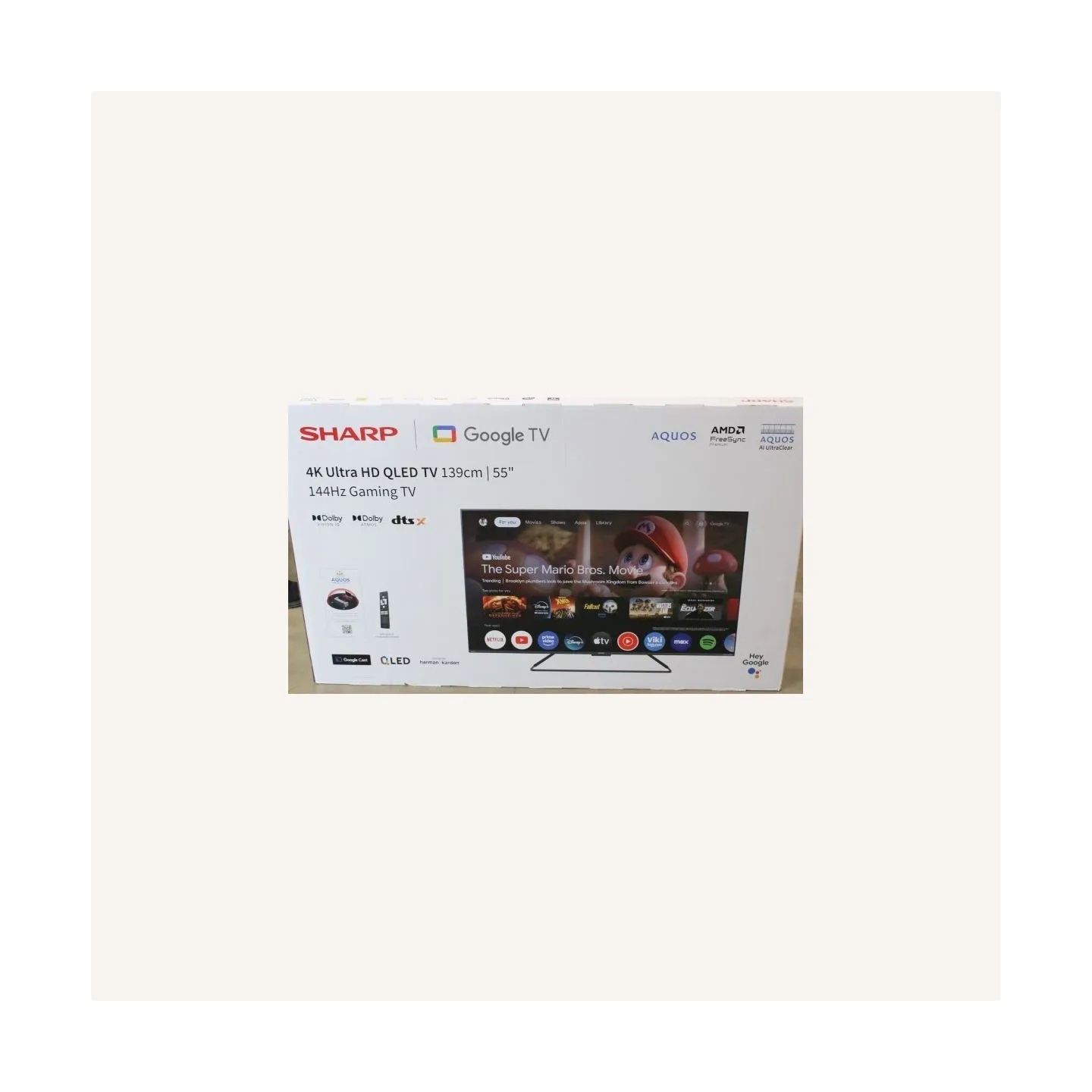 Sharp 55GR8265E 55" (139cm) 4K Ultra HD QLED Smart Google Frameless TV, 144Hz, Dolby Vision IQ, Dolby Atmos, Harman/Kardon | Sha