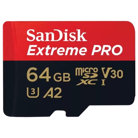 Sandisk Extreme PRO microSDXC 64GB + SD Adapter + 2 years RescuePRO Deluxe up to 200MB/s & 90MB/s Read/Write speeds A2 C10 V30 U