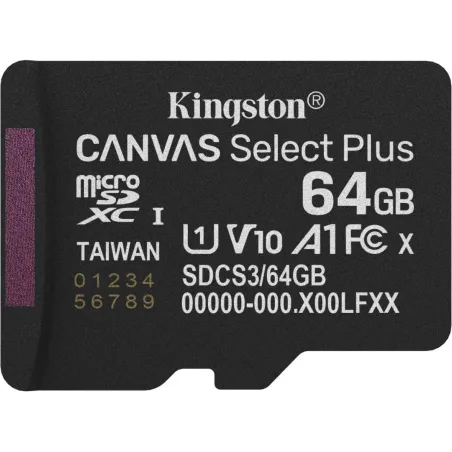Kingston 64GB micSDXC Canvas Select Plus Gen3 100R A1 Single Pack w/o ADP