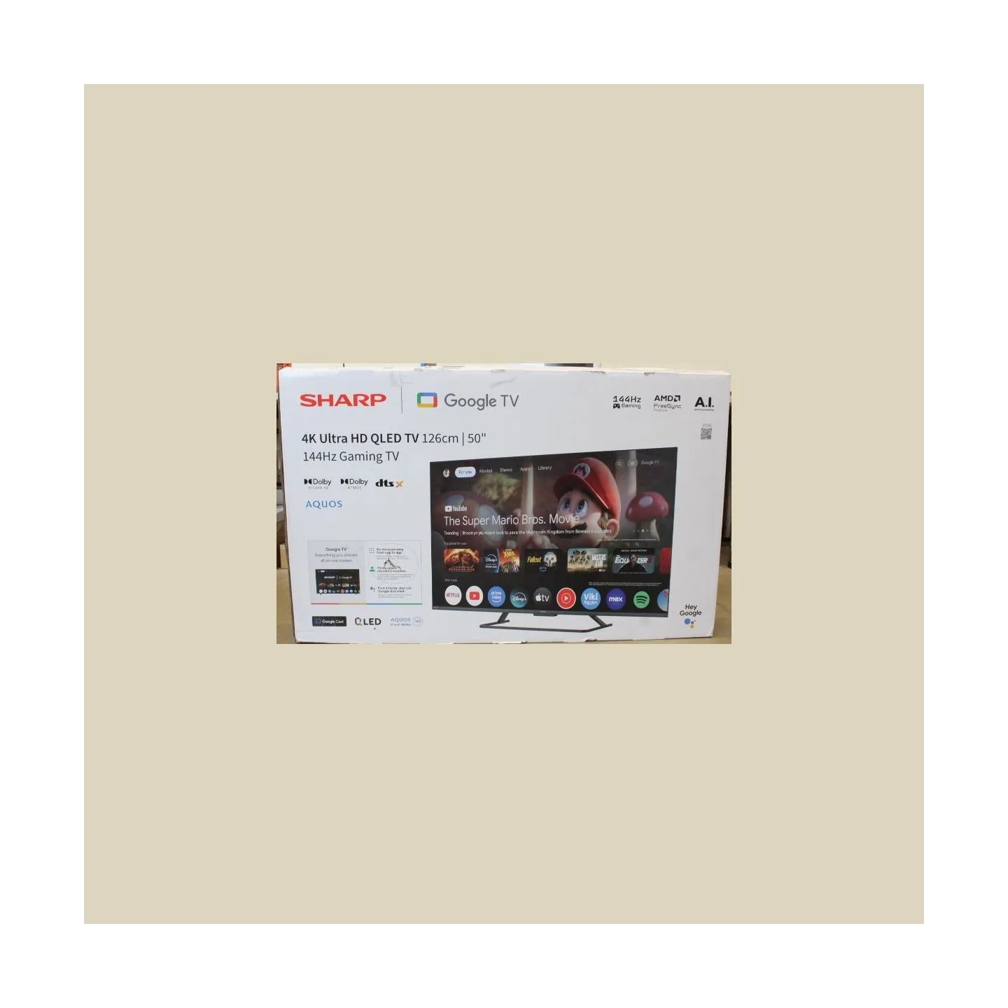 Sharp 50HR7265E 50" (126cm) QLED 144Hz 4K Ultra HD Google TV, Dolby Vision, Dolby Atmos, Central Stand |  Sharp 50HR7265E | 50 |