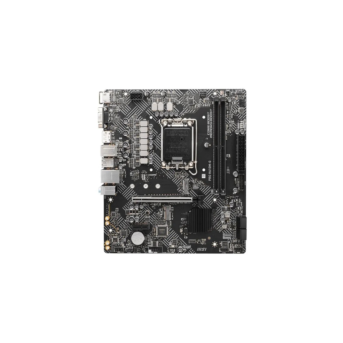 MSI | PRO H610M-G | Processor family Intel | Processor socket LGA1700 | DDR5 | Supported hard disk drive interfaces SATA, M.2 | 