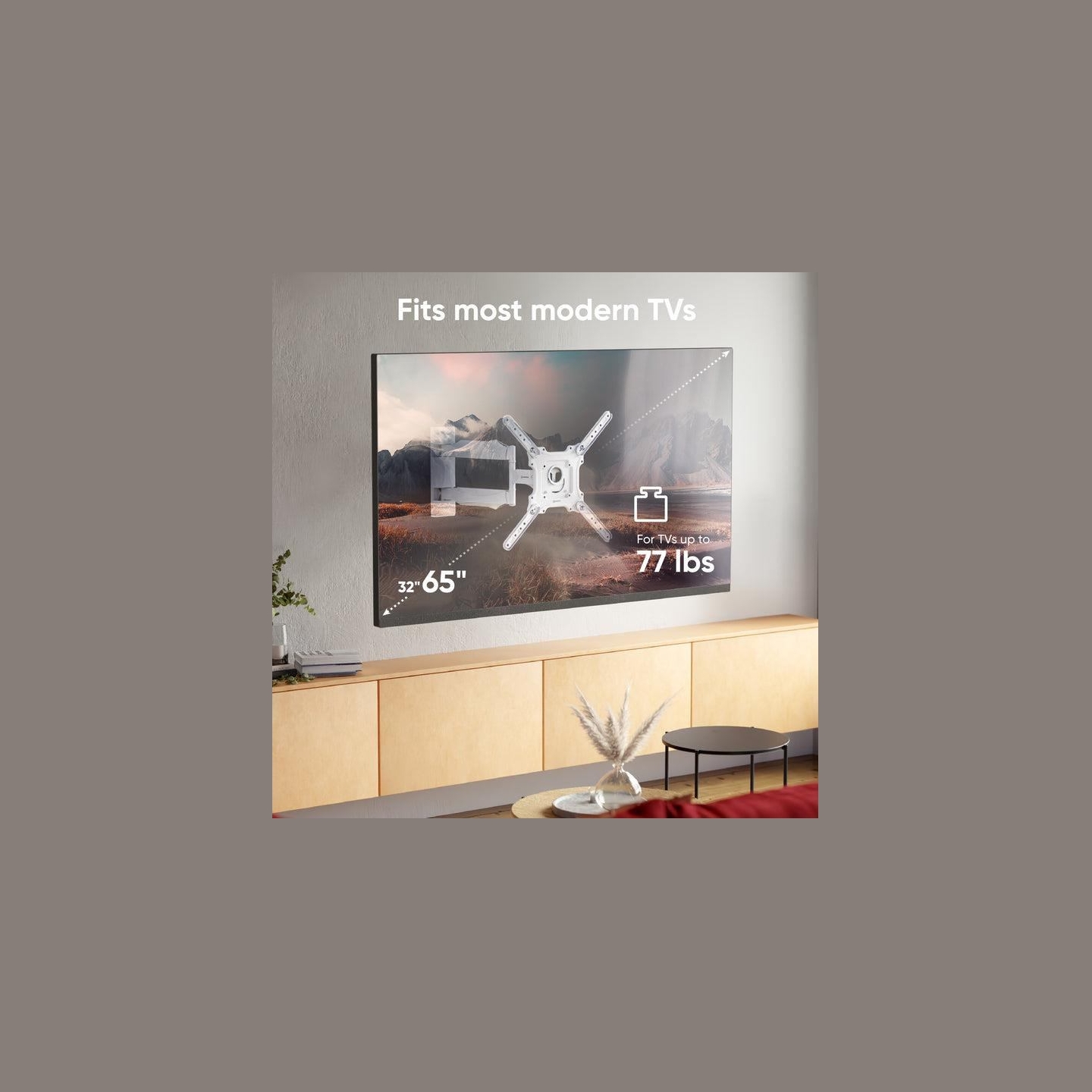 Onkron TV Wall Mount for 32-65” LED LCD Plasma Flat Screen Curved TVs up to 35 kg, White