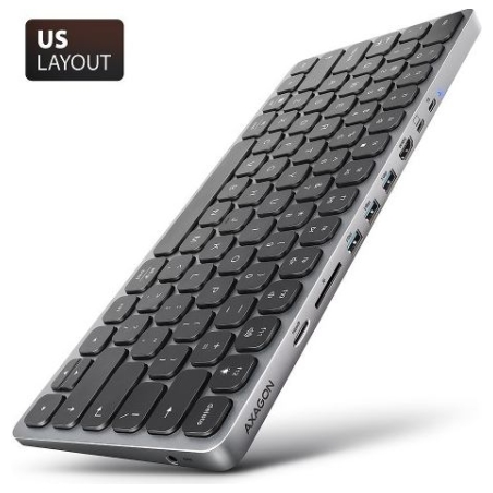 Axagon HMC-KB-US USB hub 8in1 5Gbps keyboard HDMI PD