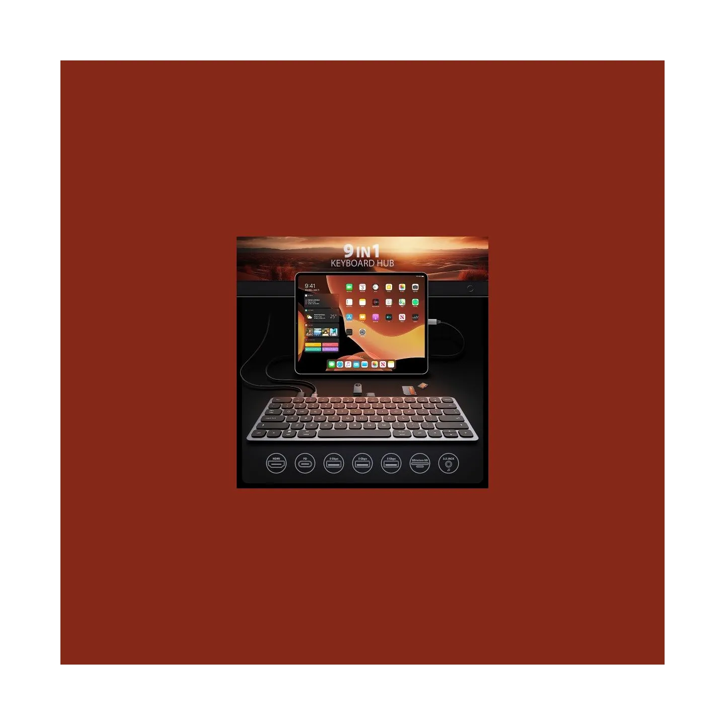 Axagon HMC-KB-US USB hub 8in1 5Gbps keyboard HDMI PD