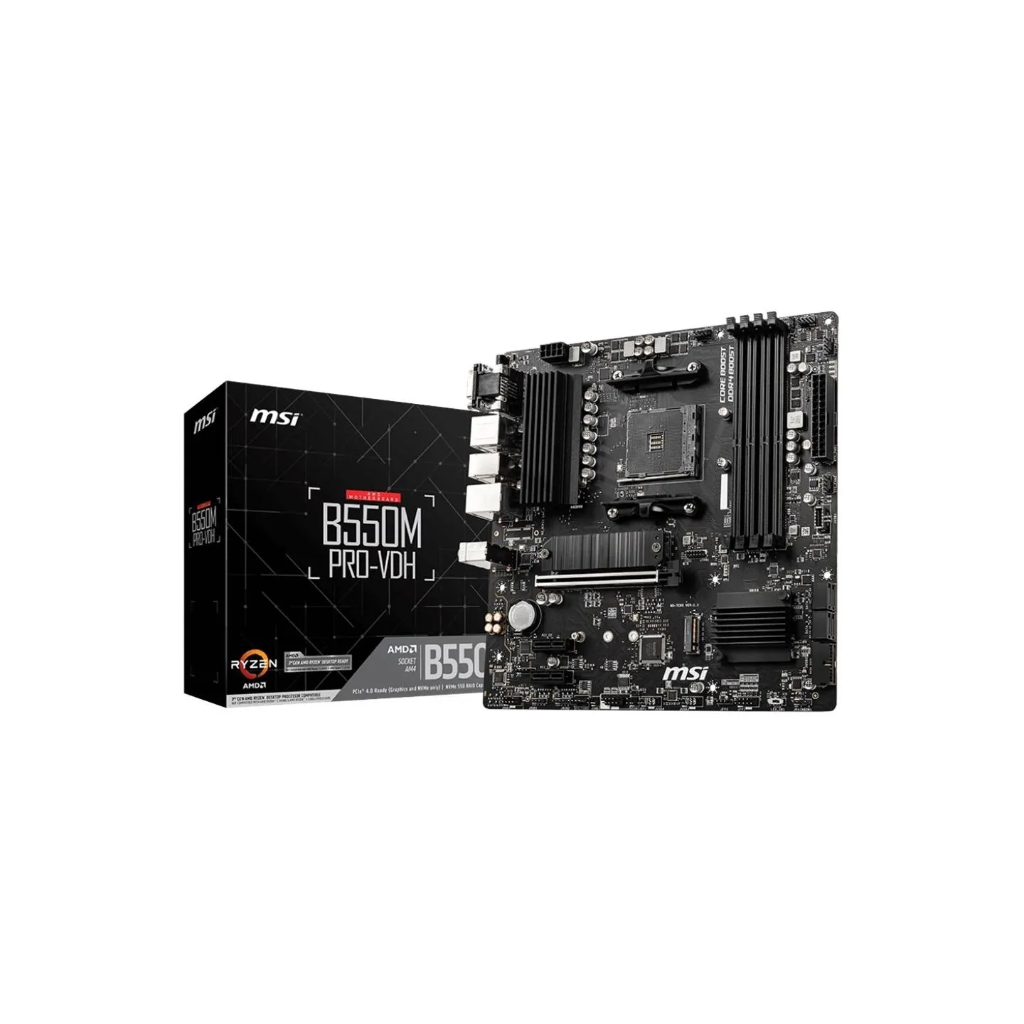 MSI | B550M PRO-VDH | Processor family AMD | Processor socket AM4 | DDR4 | Memory slots 4 | Number of SATA connectors 4 | Chipse