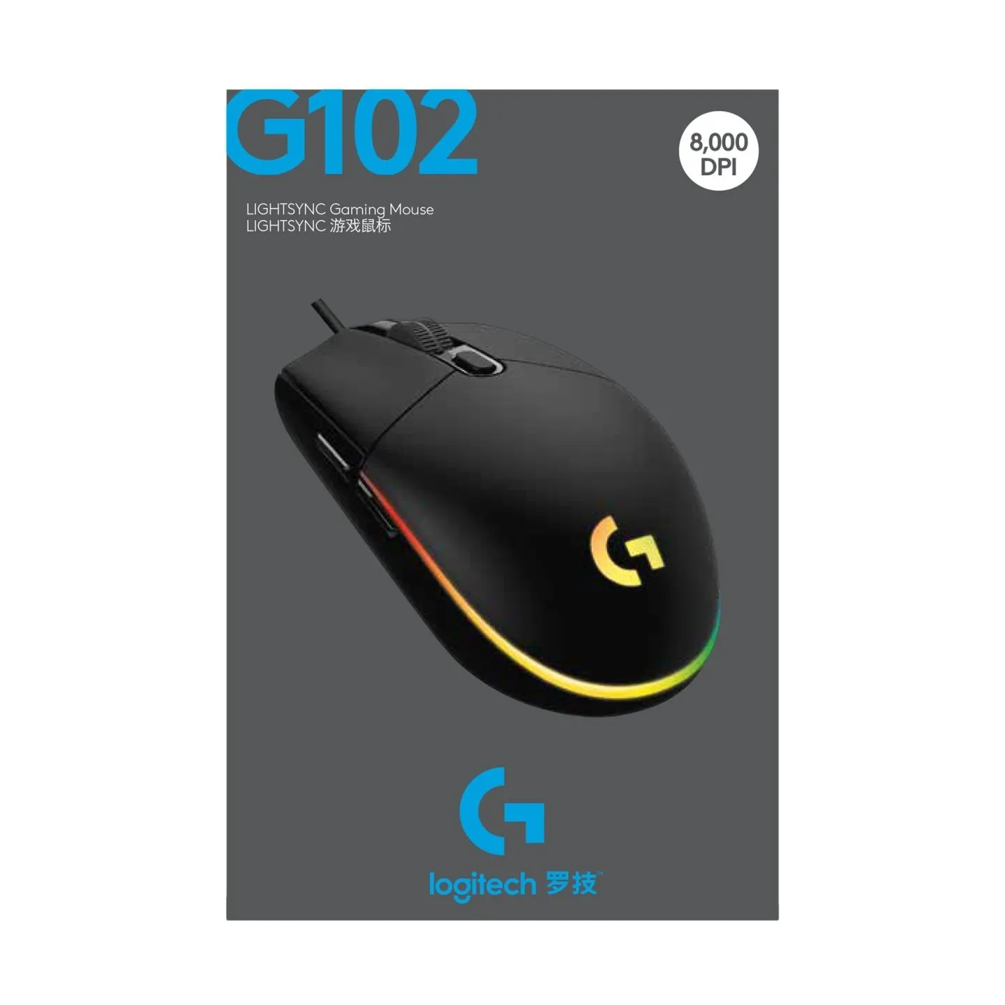 Logitech G102 LIGHTSYNC Corded Gaming Mouse - BLACK - USB - EER