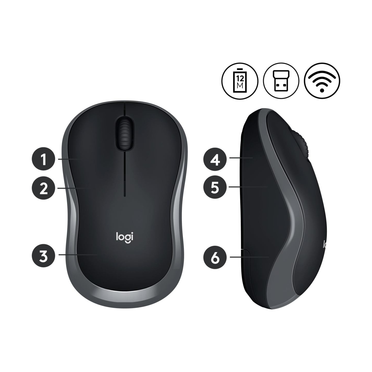 Logitech LOGI M185 Wireless Mouse SWIFT GREY EER2