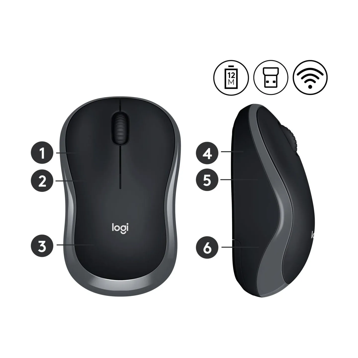 Logitech LOGI M185 Wireless Mouse SWIFT GREY EER2