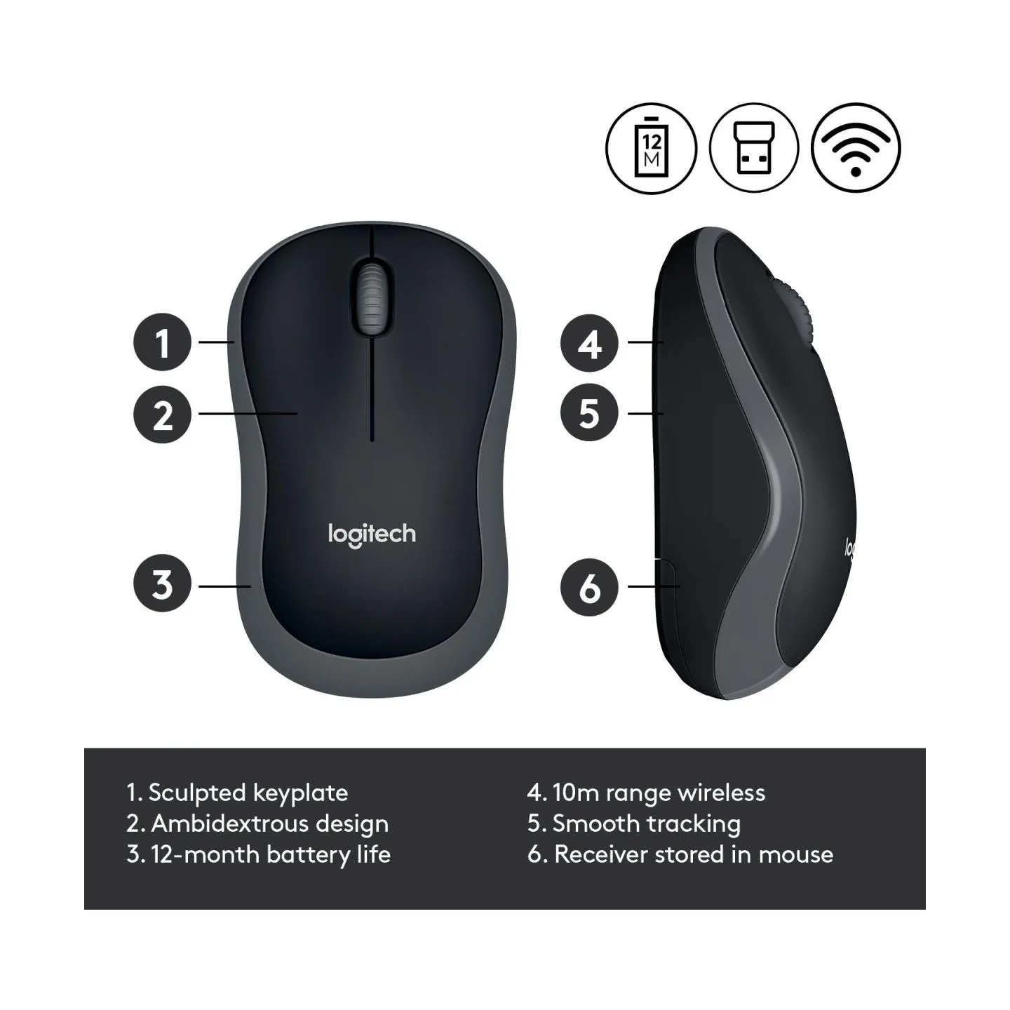 Logitech LOGI M185 Wireless Mouse SWIFT GREY EER2