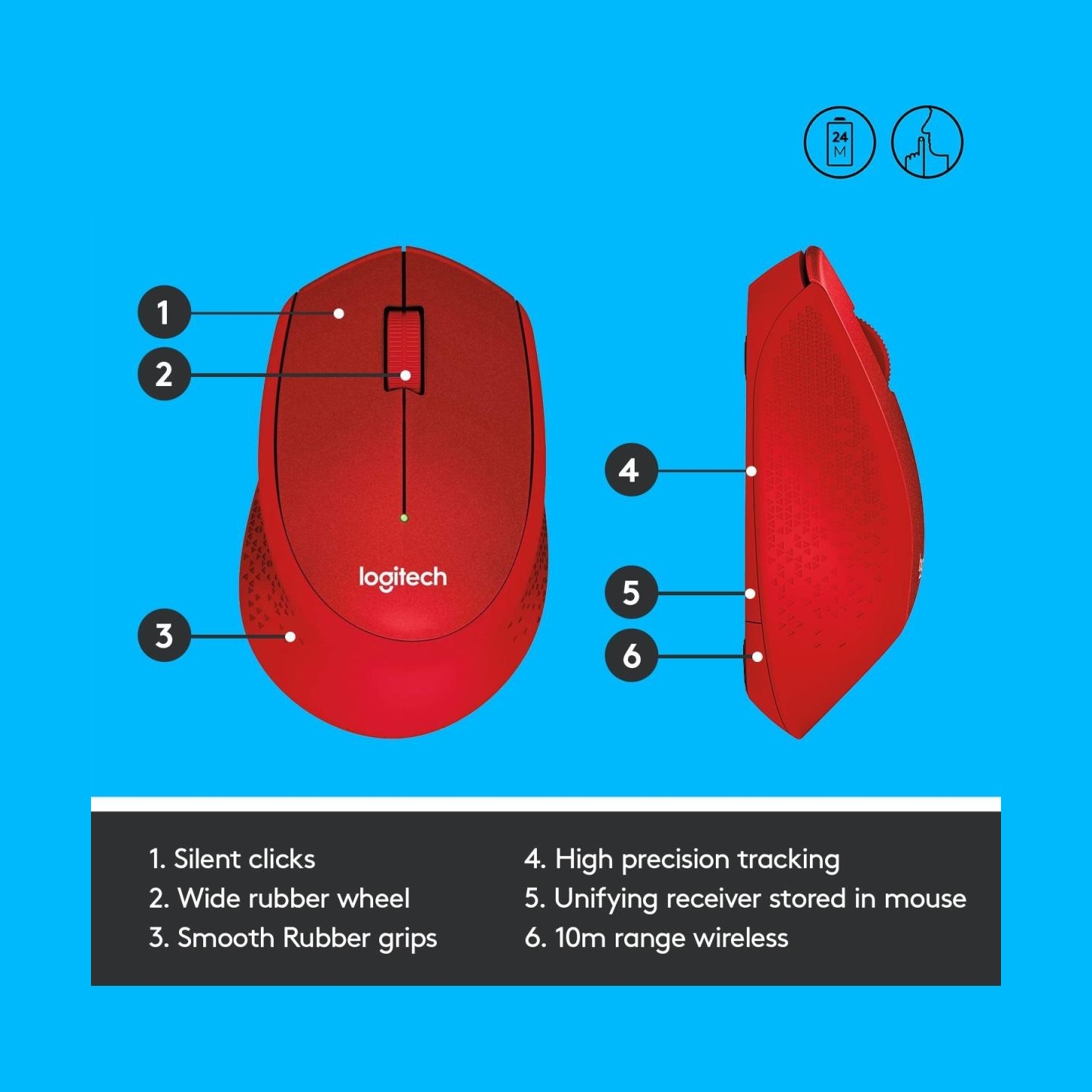 Logitech M330 Silent Plus Red - 2.4GHZ - EMEA / 910-004911