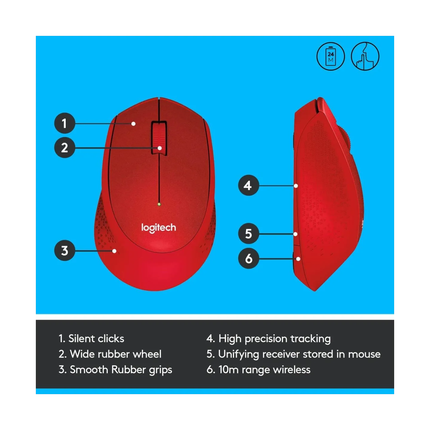 Logitech M330 Silent Plus Red - 2.4GHZ - EMEA / 910-004911