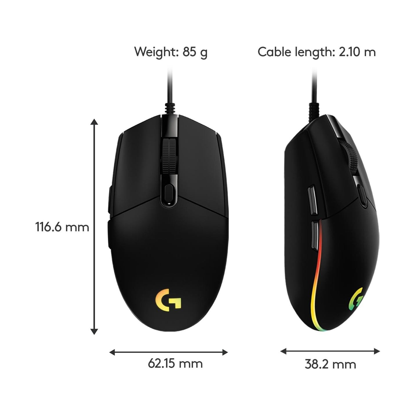 Logitech G203 LIGHTSYNC Corded Gaming Mouse - BLACK - USB