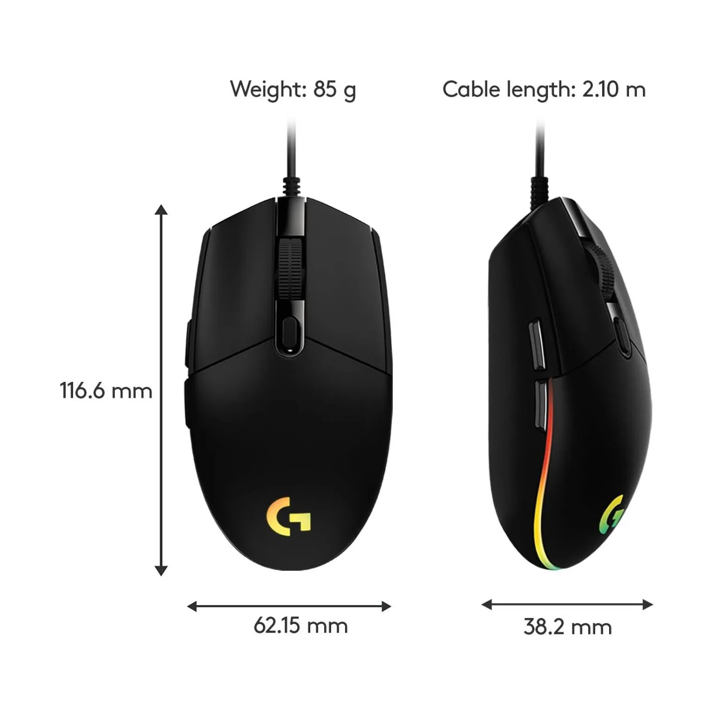 Logitech G203 LIGHTSYNC Corded Gaming Mouse - BLACK - USB