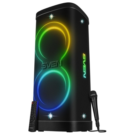 Sven Speaker Party Box SVEN PS-1250, black (300W, TWS, IPx4, Bluetooth, FM, USB, microSD, LED-display, 13500mAh)