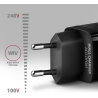 Axagon GaN wallcharger <240V / 3x port (USB + dual USB-C), PD3.0/QC4+/PPS/Apple. 65W total power.
