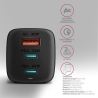 Axagon GaN wallcharger <240V / 3x port (USB + dual USB-C), PD3.0/QC4+/PPS/Apple. 65W total power.