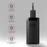 Axagon GaN wallcharger <240V / 3x port (USB + dual USB-C), PD3.0/QC4+/PPS/Apple. 65W total power.