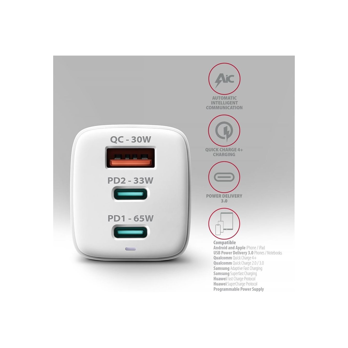 Axagon MOBILE CHARGER WALL USB 65W/GAN 3PORT ACU-DPQ65W AXAGON