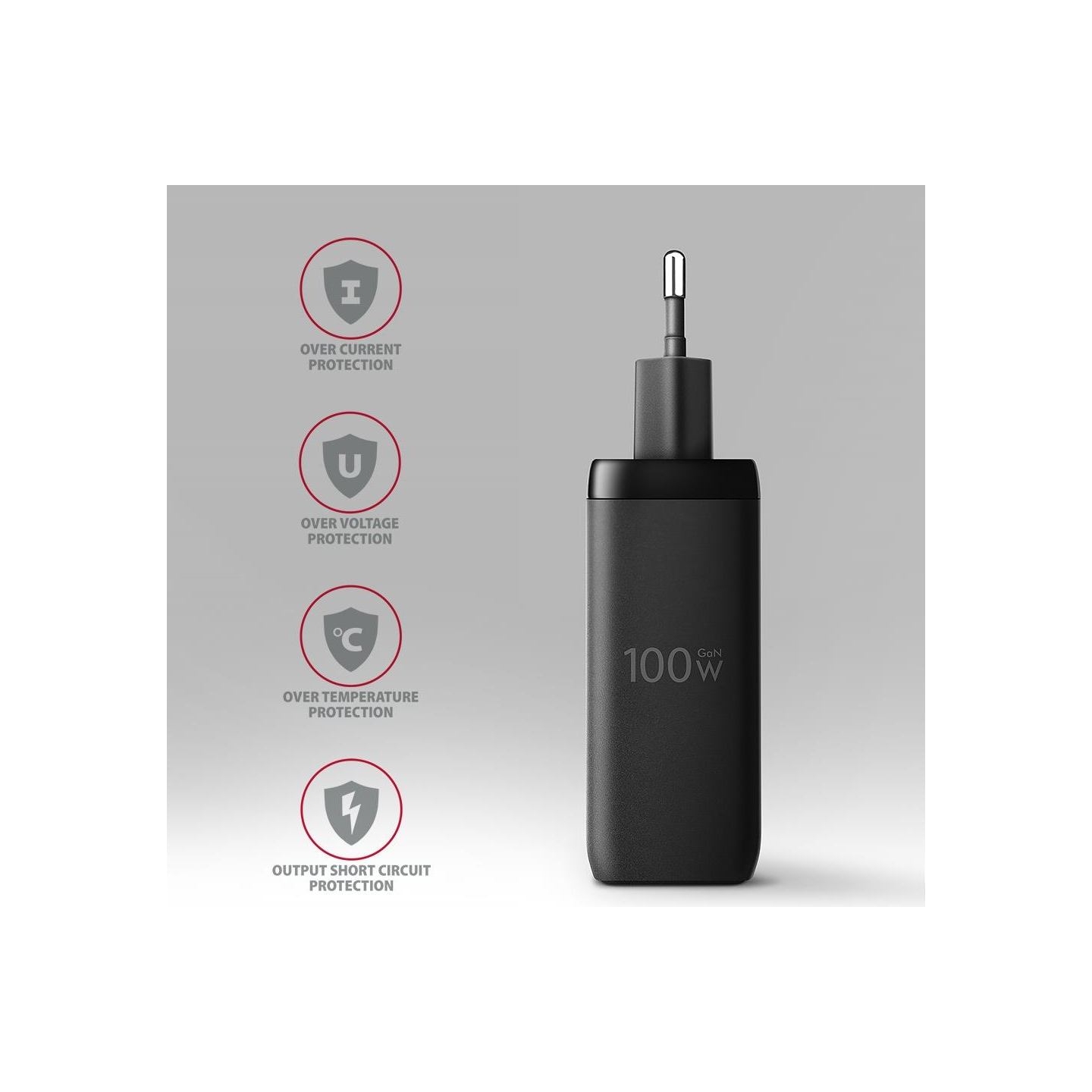 Axagon ACU-DPQ100 GaN Wall charger, 3x port (USB + dual USB-C), PD3.0/QC4+/PPS/Apple, 100W, black