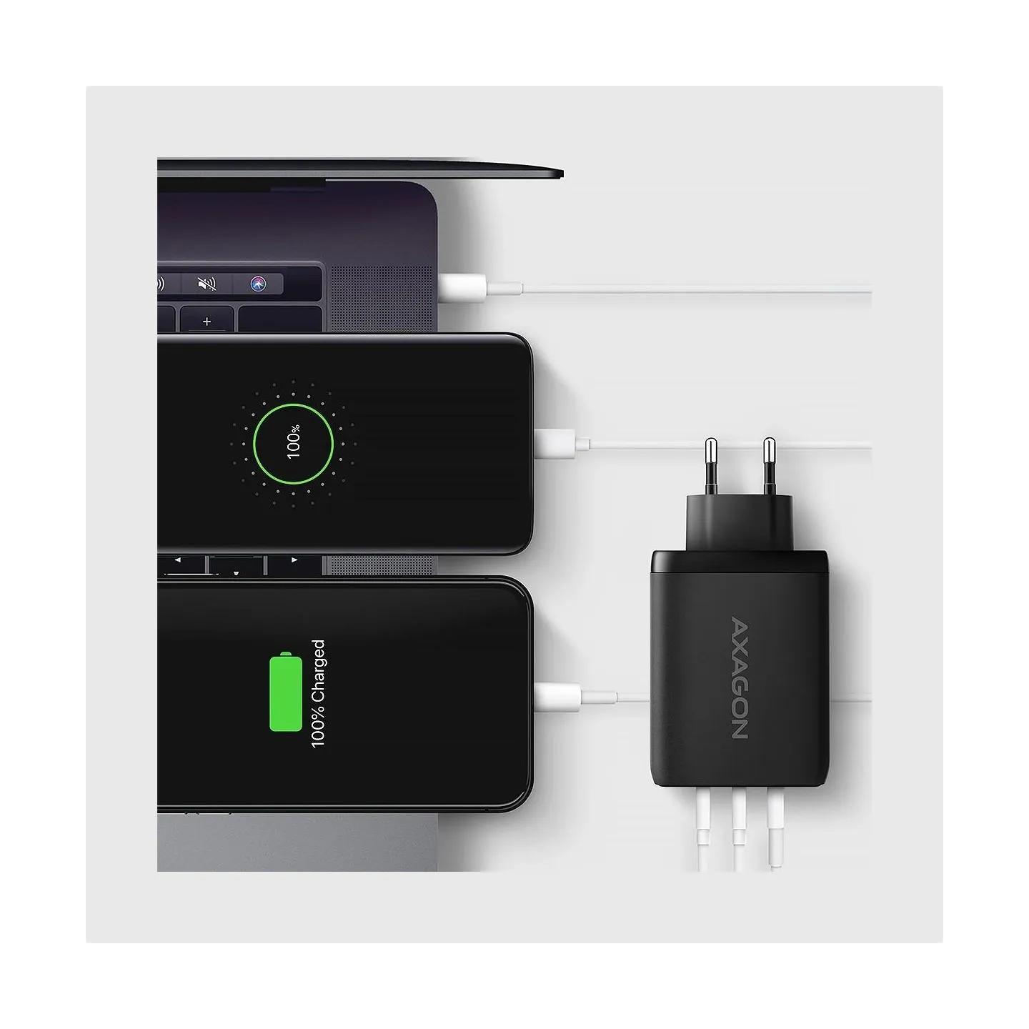 Axagon ACU-DPQ100 GaN 3xport wall charger 100W black