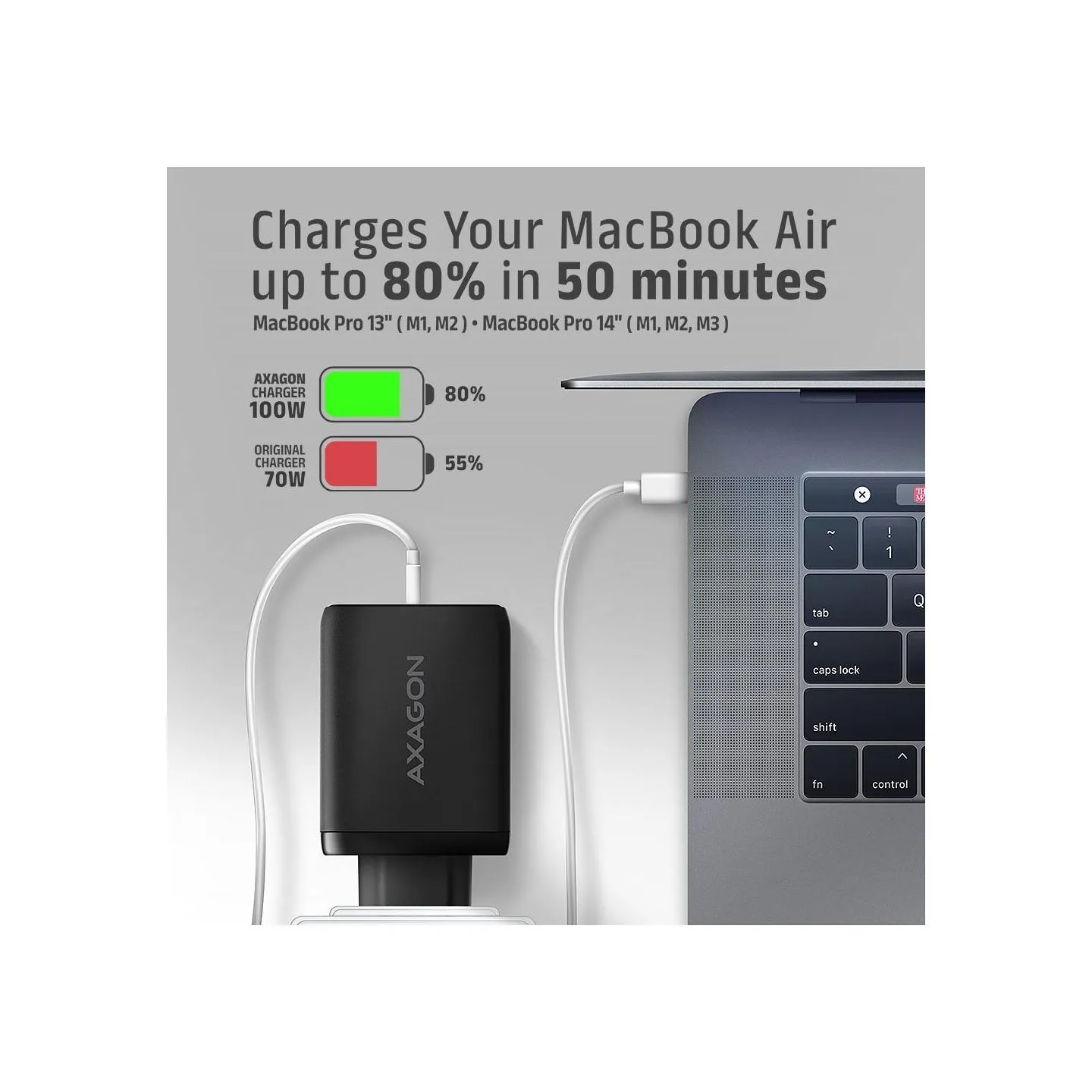 Axagon ACU-DPQ100 GaN Wall charger, 3x port (USB + dual USB-C), PD3.0/QC4+/PPS/Apple, 100W, black