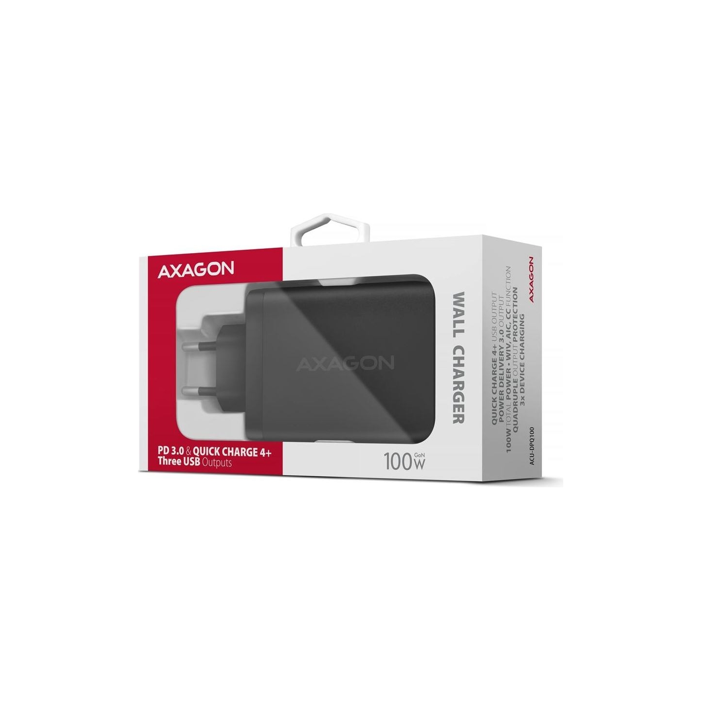 Axagon ACU-DPQ100 GaN 3xport wall charger 100W black