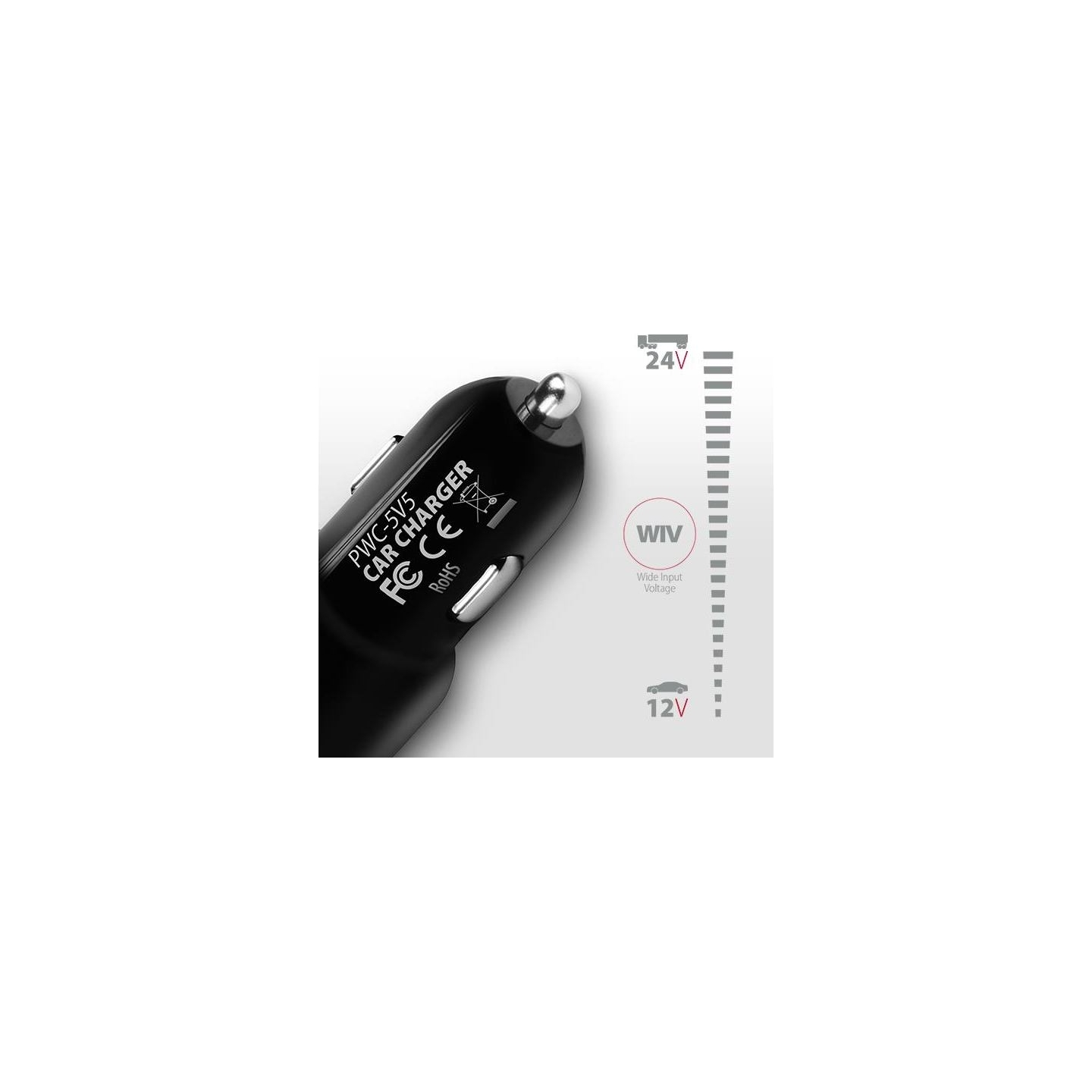 Axagon PWC-5V5 car charger Smart 5V 2,4A + 2,4A, 24W, black