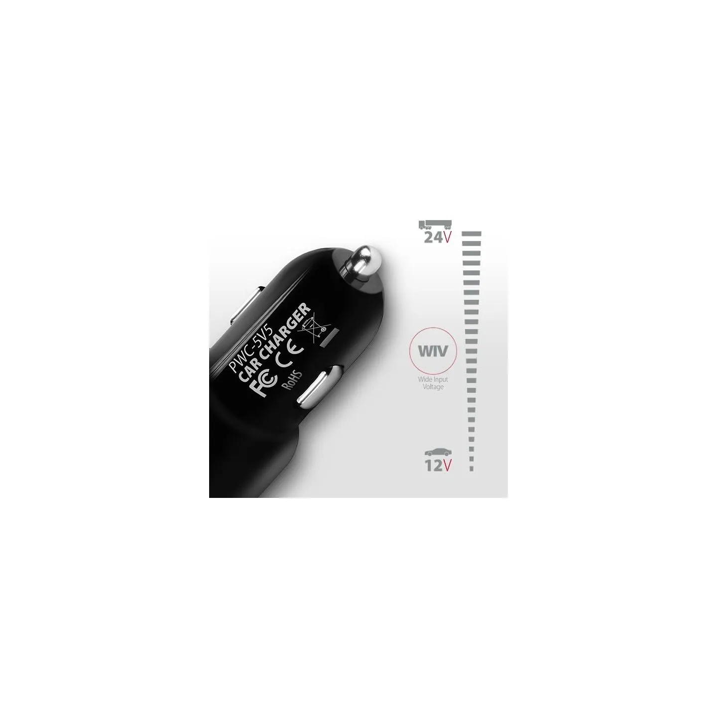 Axagon PWC-5V5 car charger Smart 5V 2,4A + 2,4A, 24W, black