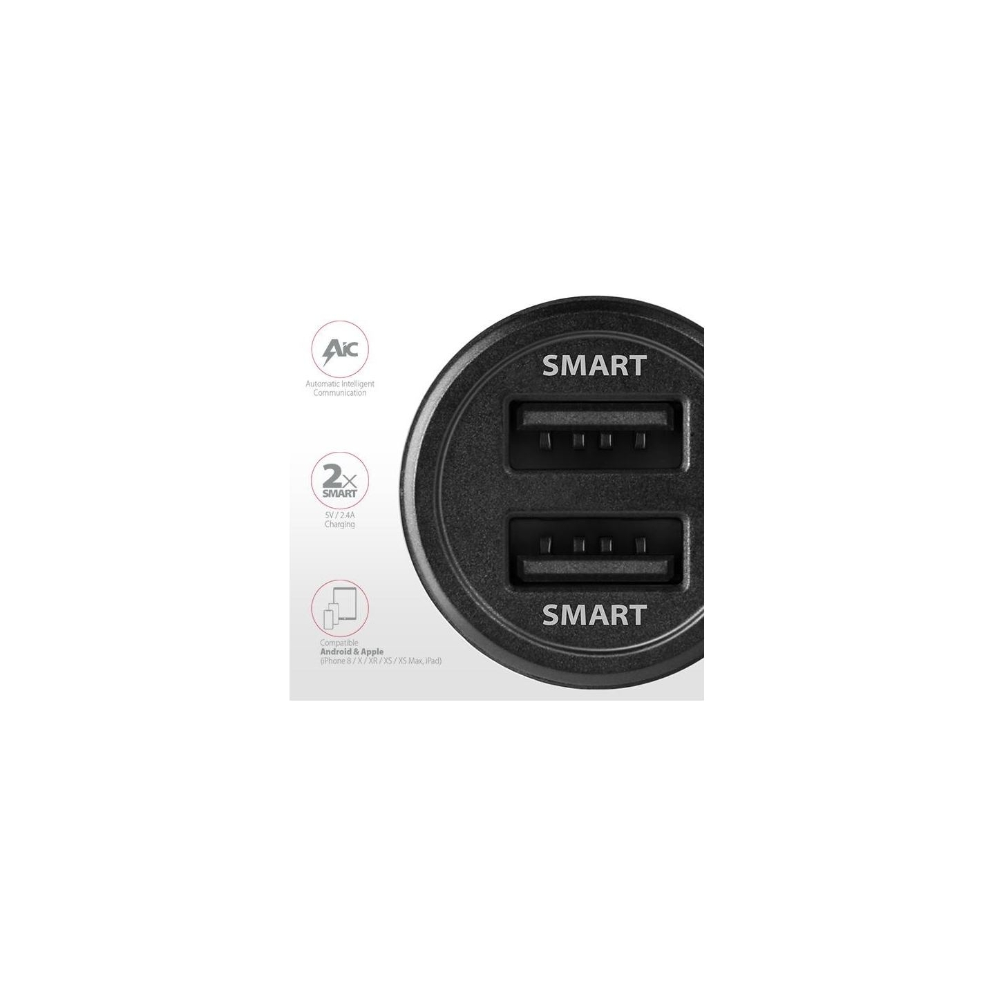 Axagon PWC-5V5 car charger Smart 5V 2,4A + 2,4A, 24W, black