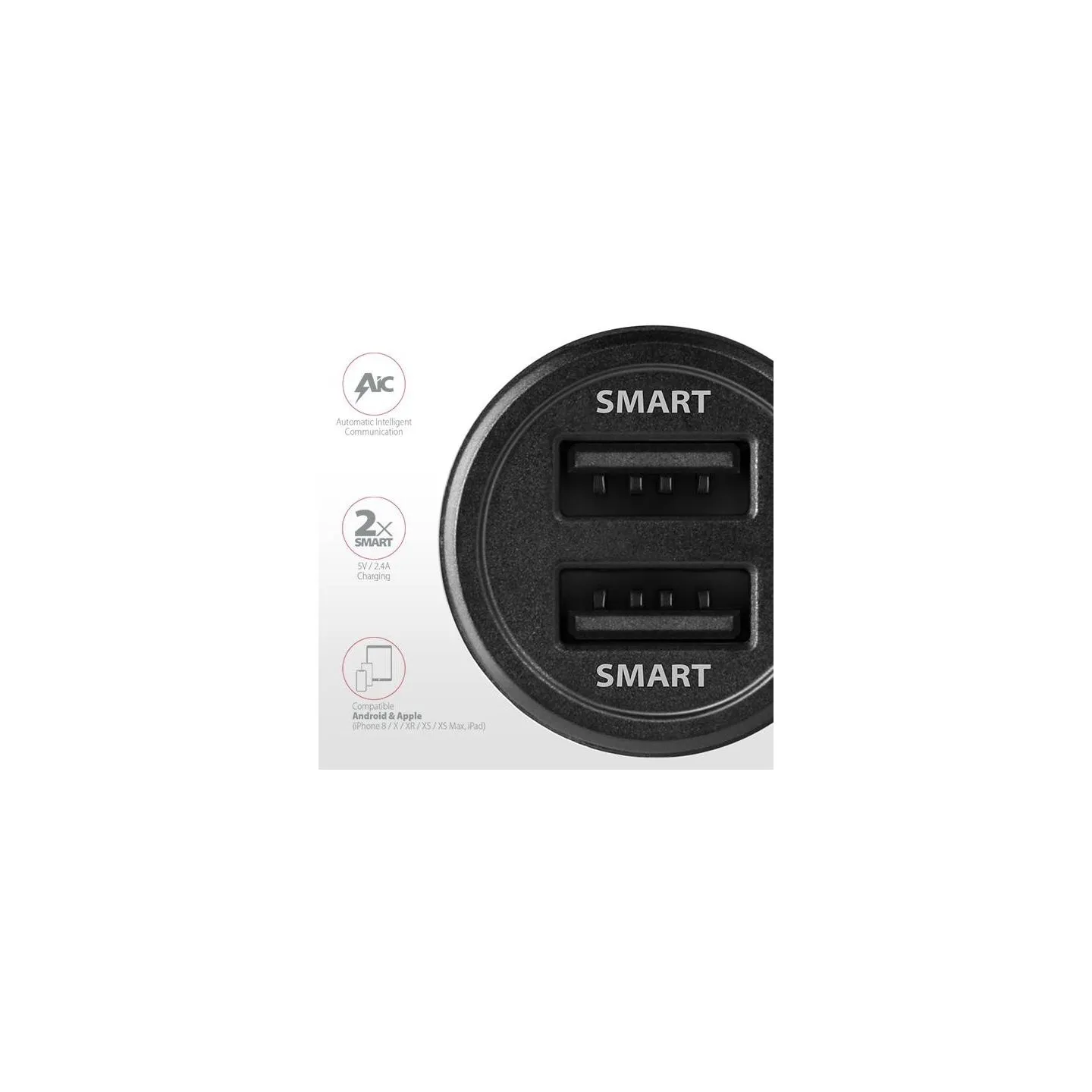Axagon PWC-5V5 car charger Smart 5V 2,4A + 2,4A, 24W, black