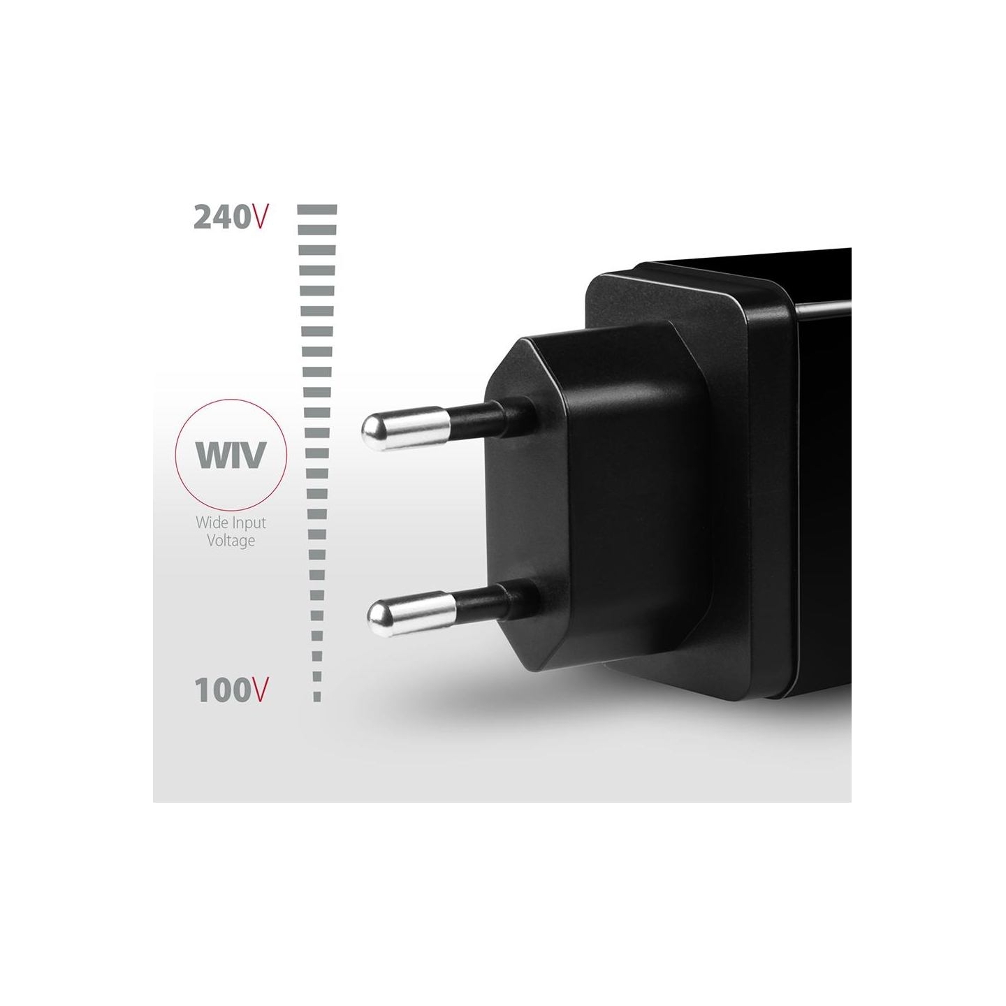 Axagon Dual wallcharger <240V / 2x USB port QC3.0/AFC/FCP + 5V-1.2A. 24W total power.