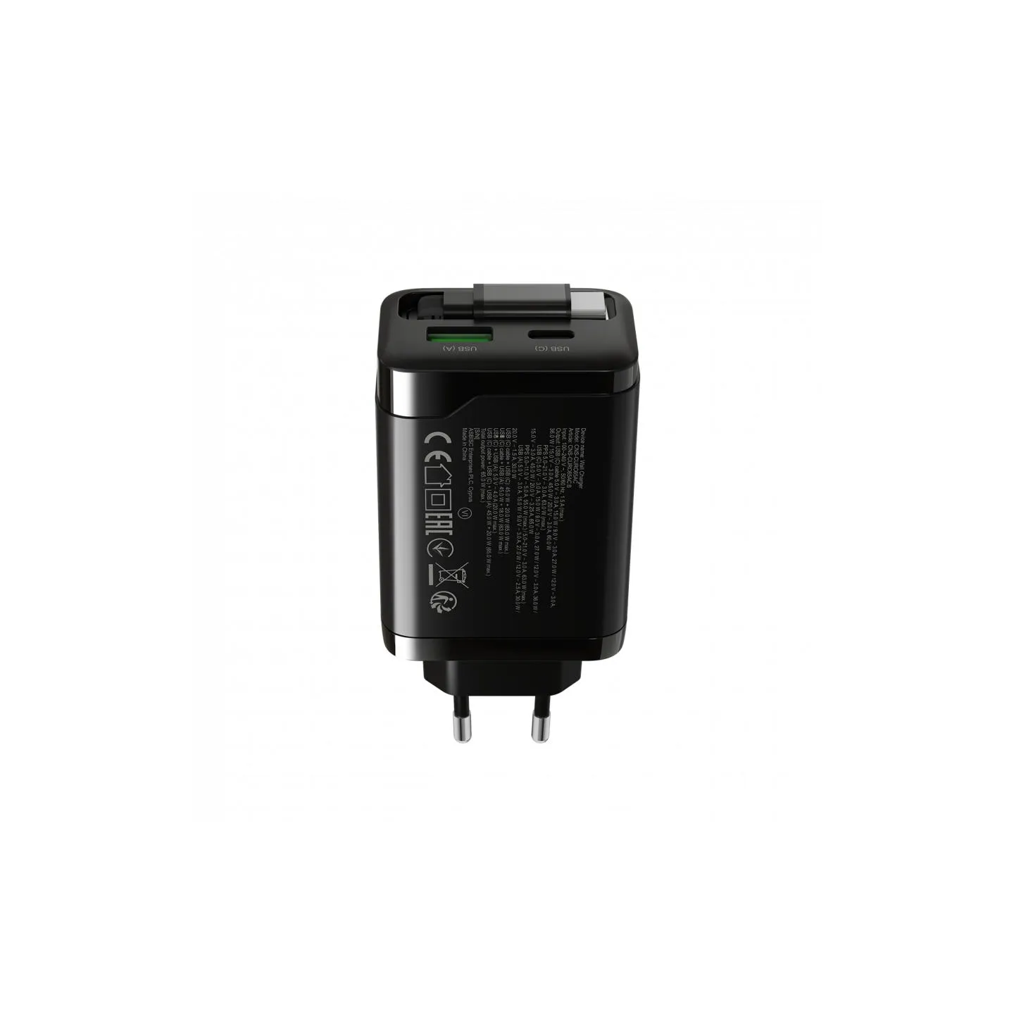 Canyon charger OnCharge 65RC Build-In Cable USB-C 65W 1xPD 1xQC EU Black