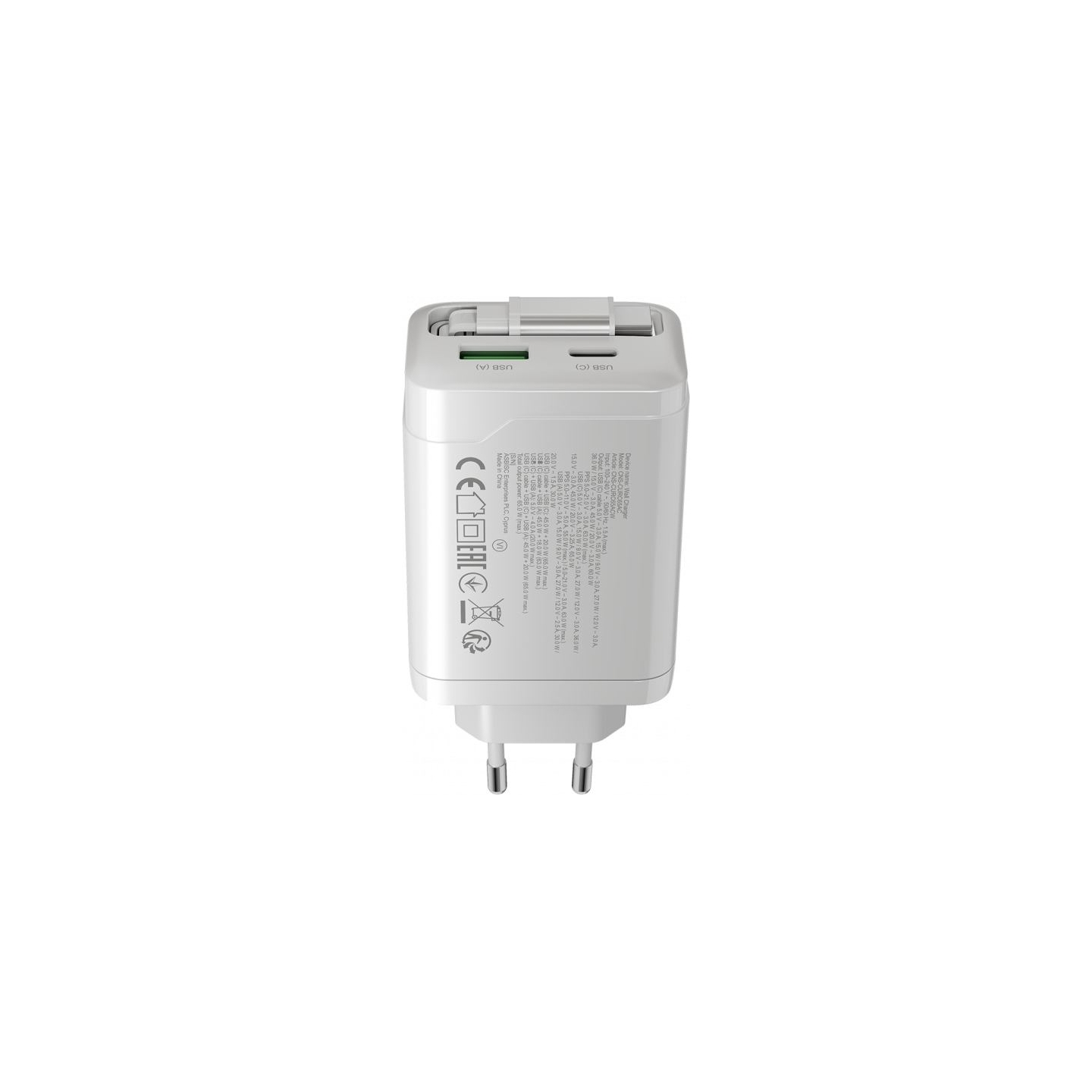 Canyon charger OnCharge 65RC Build-In Cable USB-C 65W 1xPD 1xQC EU White